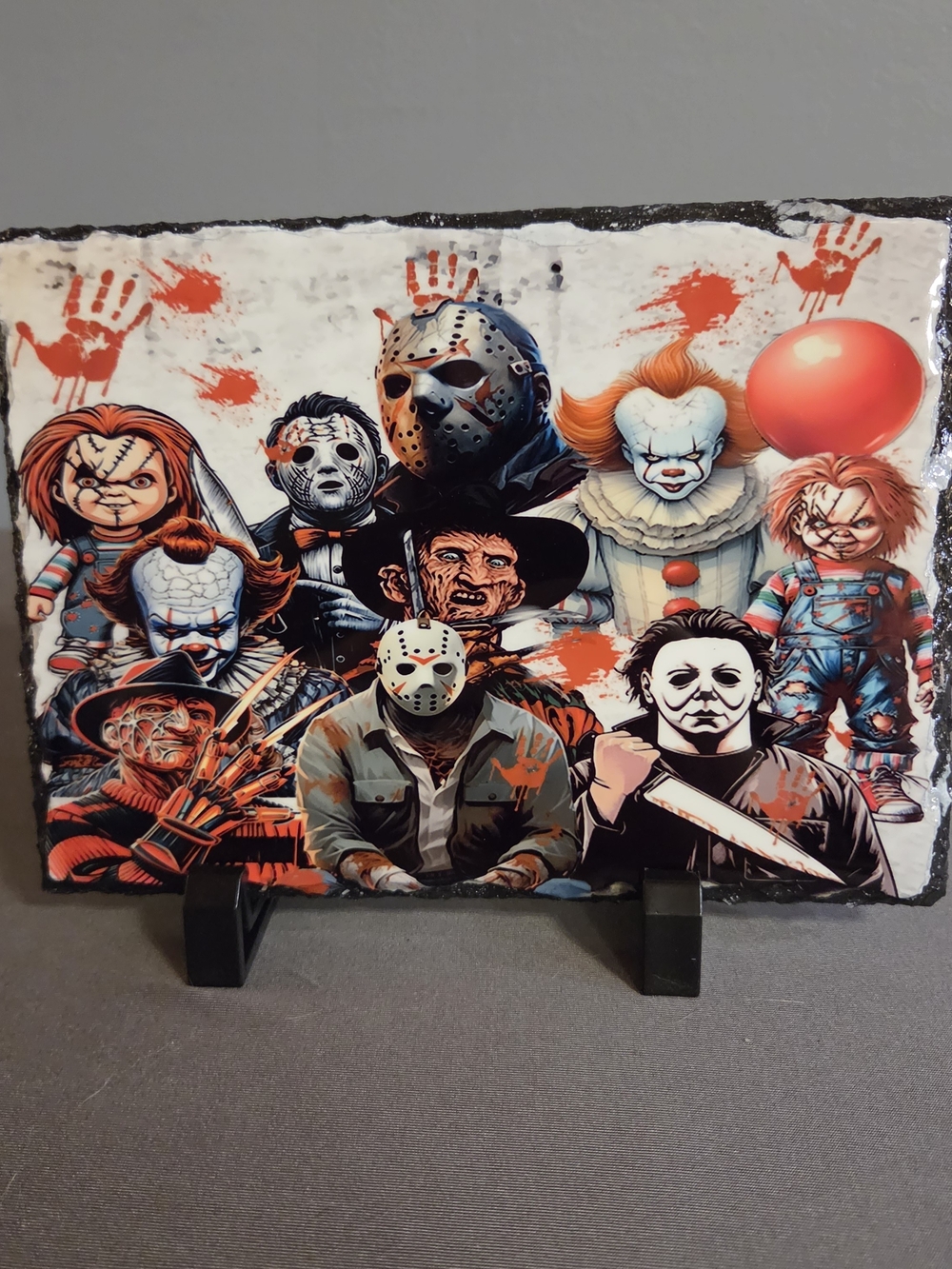 Horror Character Collage Decorative Slate Plaque 6x8 Halloween Decor
